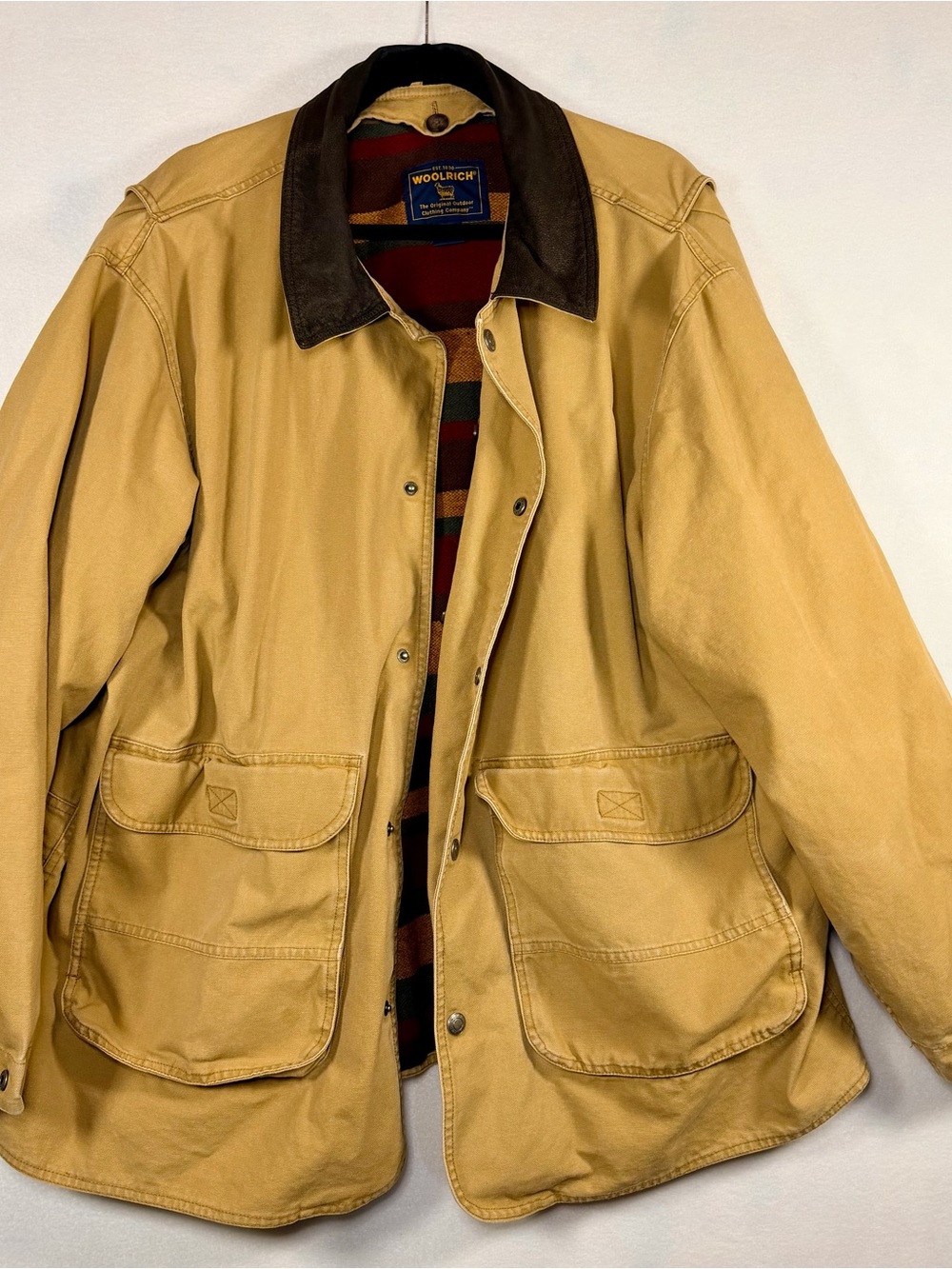 Men’s Woolrich Tan Canvas Barn Coat, Chore Jacket, XL